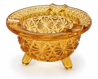 L. E. Smith Daisy and Button Amber Glass Ashtray