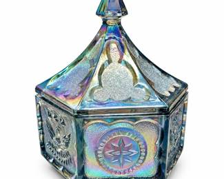 Tiara Colonial Blue Carnival Glass Covered Candy Box