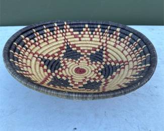 Coiled Basket Bowl with Red and Black Geometric Design (2/2)