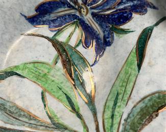 Italian Hand-Painted Blue Floral Pottery Dish (5/6)