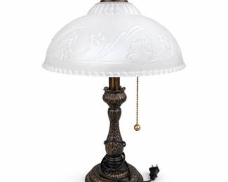Table Lamp with Frosted Floral Glass Shade