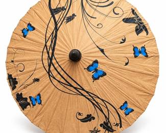 Butterfly Lotus Garden Blue Paper Parasol