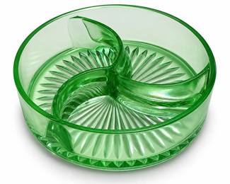 Green Glass Three-Part Divided Relish Dish