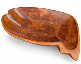 Carved Wooden Bowl with Asymmetrical Rim