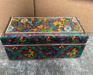 Cloisonné-Style Floral Metal Jewelry Box (2/3)