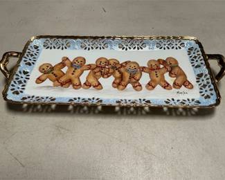 Signed Gingerbread Ceramic Tray with Gilt Pierced Rim (2/6)