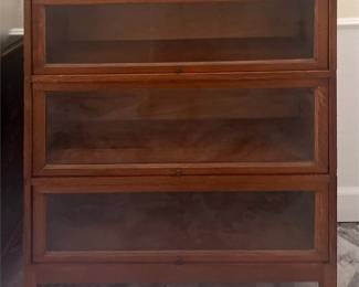 Three-Stack Oak Barrister Bookcase with Lift-Up Glass Doors (2/3)