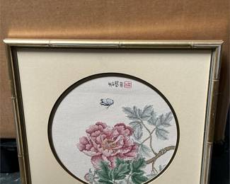 Framed Peony and Butterfly Needlework (2/4)