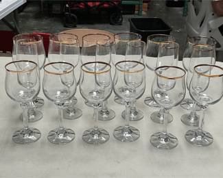 Bohemia Geneve Goblets & Gold-Rimmed Champagne Flutes