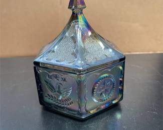 Tiara Colonial Blue Carnival Glass Covered Candy Box (3/5)