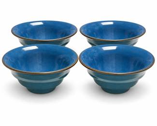 Blue Tiered Ceramic Bowls, Set of Four