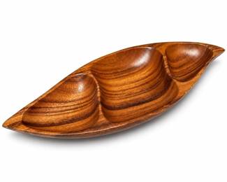 Leaf-Shaped Wooden Three-Compartment Serving Tray