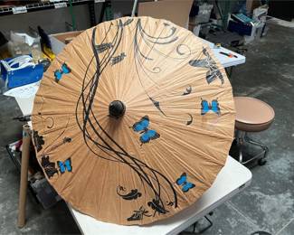 Butterfly Lotus Garden Blue Paper Parasol (2/4)
