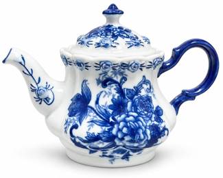 Blue and White Floral Porcelain Teapot with Lid
