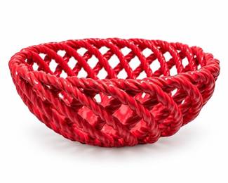 Tabletops Gallery Red Ceramic Woven Bread Basket