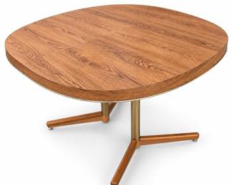 Wood-Grain Laminate Dining Table with Metal Base