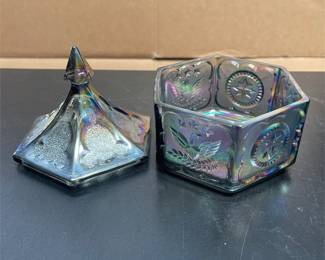 Tiara Colonial Blue Carnival Glass Covered Candy Box (4/5)