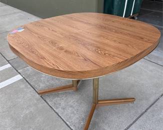 Wood-Grain Laminate Dining Table with Metal Base (2/2)
