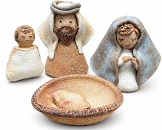 Handmade Pottery Nativity Set with Manger