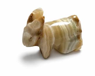 Carved Banded Onyx Stone Rabbit Figurine