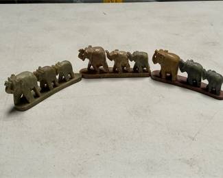 Three Carved Stone Elephant Procession Figurine Groups (3/5)