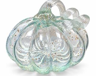 Aqua-Tinted Glass Pumpkin with Gold-Tone Flecks
