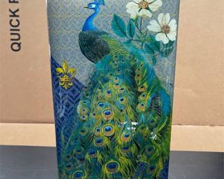 Peacock and Floral Decorated Rectangular Glass Vase