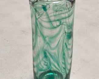 Anthony Stern Green Swirl Art Glass Cylinder Vase (2/6)