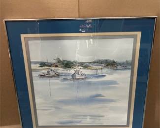 Framed Harbor Scene with Fishing Boats (4/5)