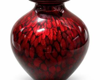 Ruby Red and Black Mottled Art Glass Vase