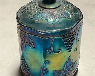 Indiana Glass Harvest Grape Blue Carnival Glass Canister (2/5)