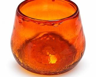 Orange Crackle Glass Wide-Mouth Vase