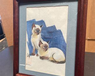 Framed Siamese Cat Artwork Signed “Nobu” (2/4)