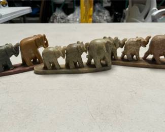 Three Carved Stone Elephant Procession Figurine Groups (4/5)
