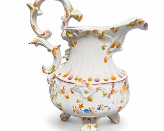 Italian Rococo Style Ceramic Ewer with Applied Flowers