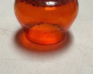 Orange Crackle Glass Wide-Mouth Vase (3/5)