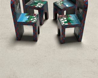 Hand-Painted Wooden Miniature Folk Art Chairs (2/5)