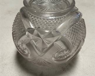 Clear Pressed Glass Rose Bowl with Fan Motifs (2/4)