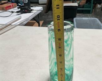 Anthony Stern Green Swirl Art Glass Cylinder Vase (6/6)