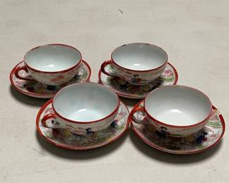 Four Japanese Porcelain Geisha Teacups and Saucers (2/7)