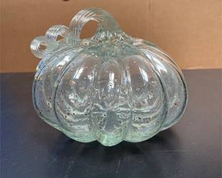 Aqua-Tinted Glass Pumpkin with Gold-Tone Flecks (3/4)