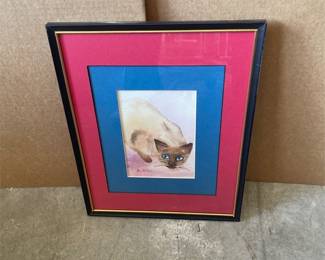 Rita Rose Ruiz “The Cat’s Meow” Framed Watercolor