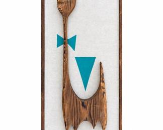 Witco Mid-Century Modern Carved Wood Cat Wall Art