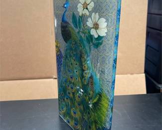 Peacock and Floral Decorated Rectangular Glass Vase (2/5)
