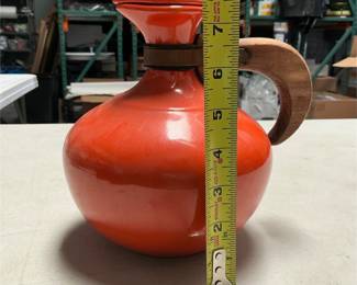 Bauer Pottery Orange Lidded Carafe with Wood Handle (6/6)