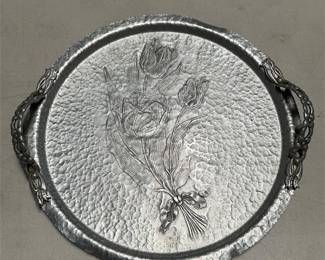 Rodney Kent Hammered Aluminum Tulip Serving Tray (2/5)