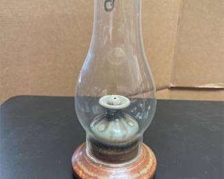Studio Pottery Oil Lamp with Glass Chimney, Signed SAM (2/5)