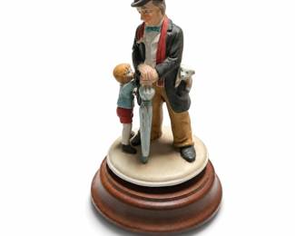 Man, Boy and Puppy Musical Figurine on Wooden Base