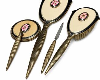 Floral Vanity Set with Mirrors, Brush and Nail File