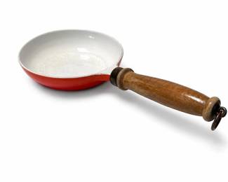 Red Enameled Skillet with Turned Wood Handle
